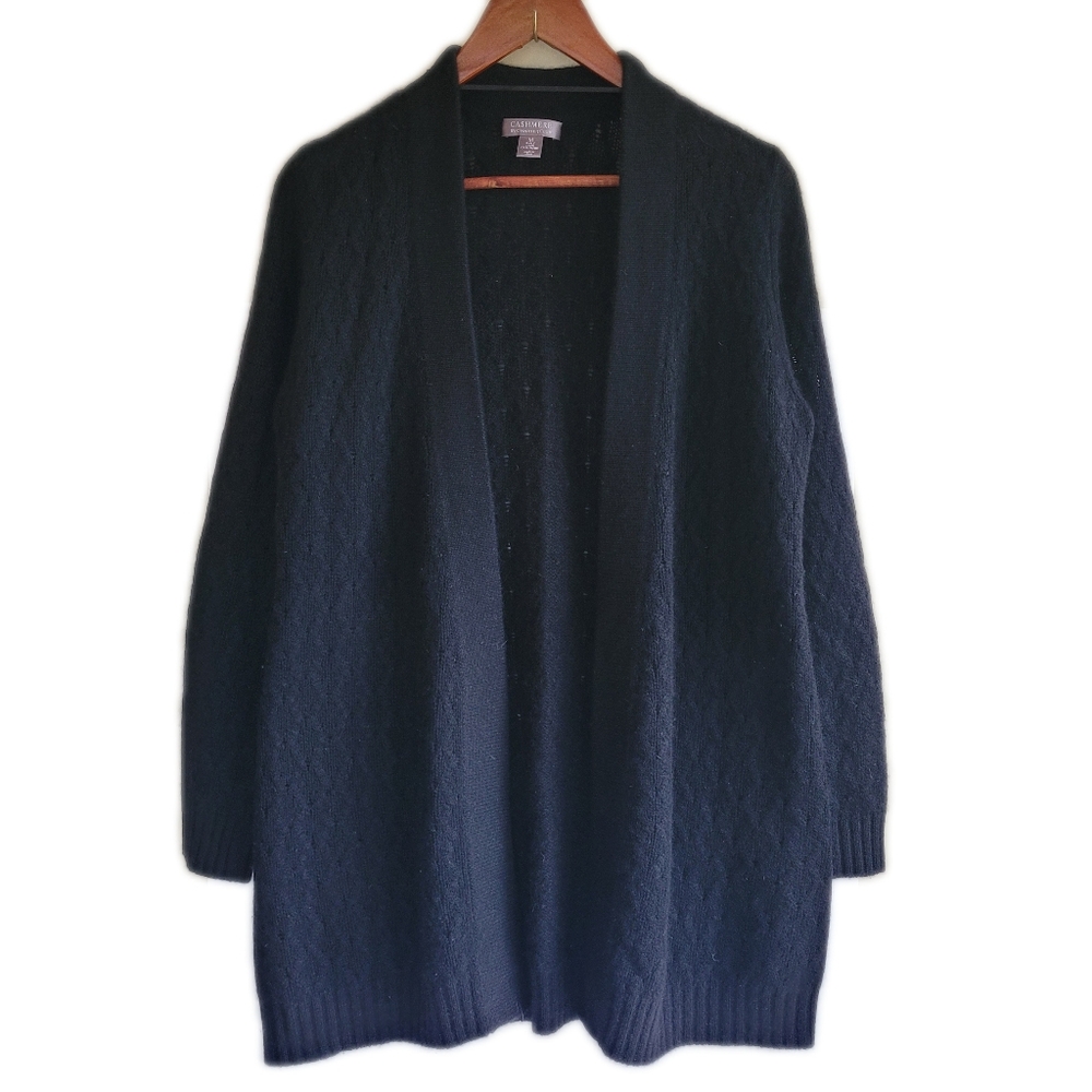 Charter Club Black Cashmere Open Front Cardigan